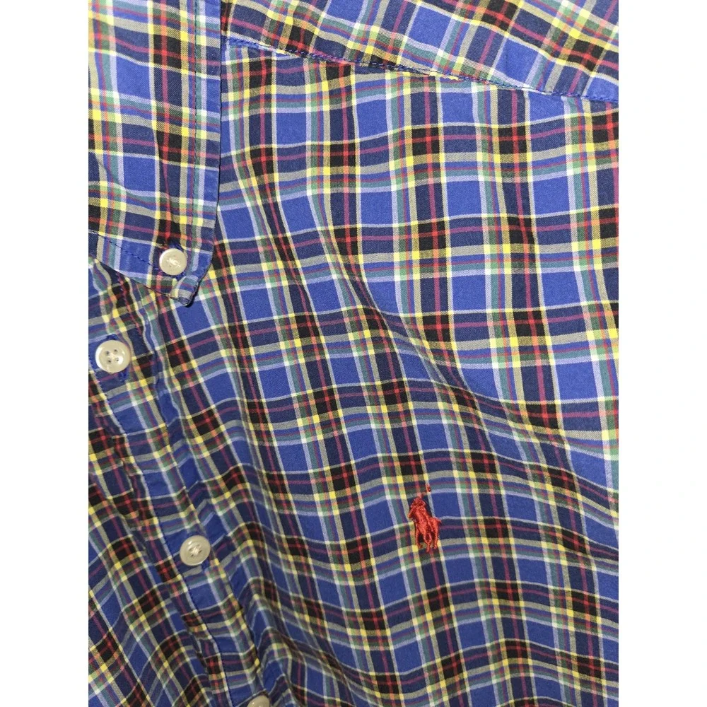 Polo Ralph Lauren Shirt Women Large 18 Red Blue Plaid LS Button Up USA‎ Made Vtg